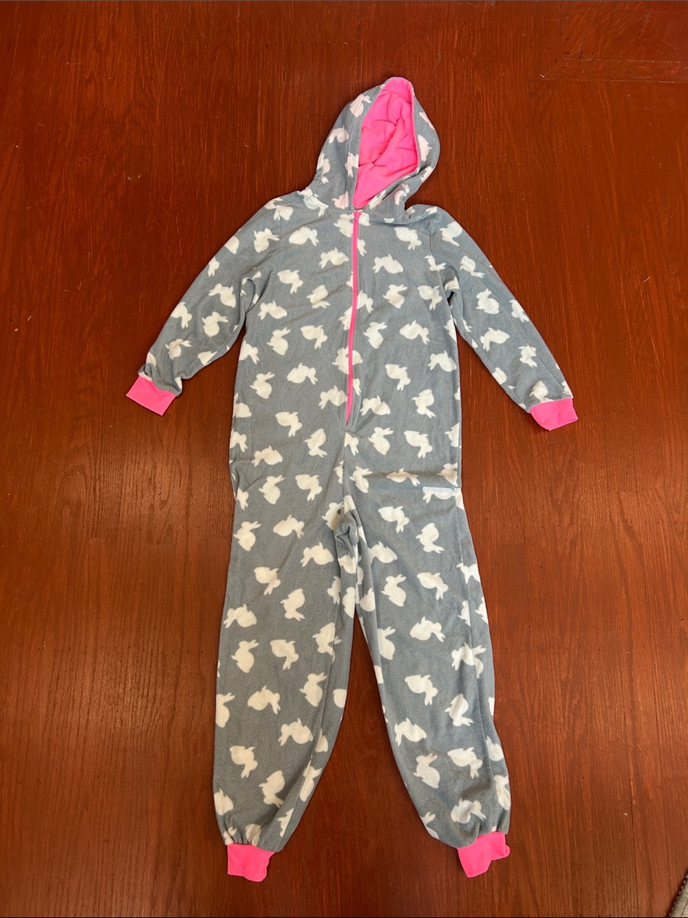 Forever 21 Grey Hooded Kids Onesie with Pink Trim